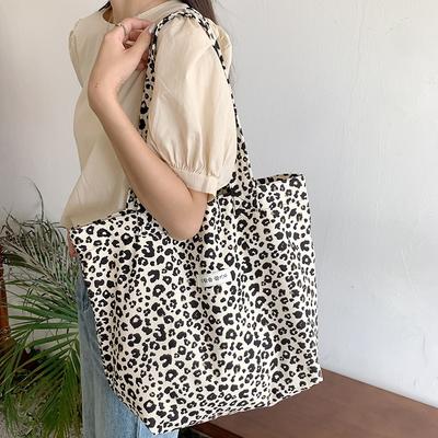 1 Retro Leopard Print Canvas Bag Female Student Large Capacity Casual Handheld Shoulder Bag Female