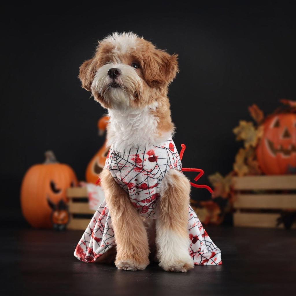 Scary Bloodstained Halloween Outfit for Pets Comfortable Bloody Dress Festival Holiday Dog Spider Costume Party Outfit
