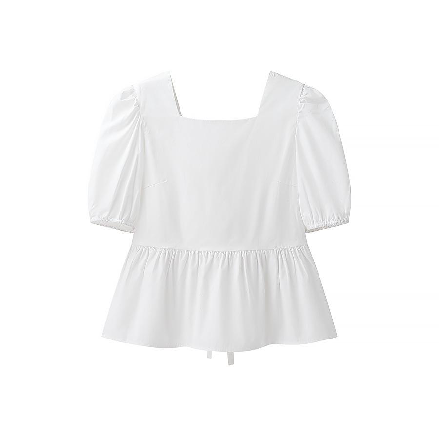 

Женская мода 2025 года: Блузка с квадратным вырезом и завязками в европейском и американском стиле с трендовым, нишевым дизайном L белый