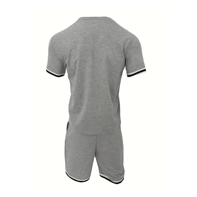 New Summer Men's Minimalist Striped Printed Comfortable and Breathable Round Neck T-shirt Shorts Set for Outdoor Casual Wear
