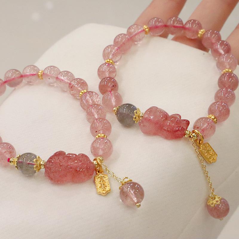 Super Natural Strawberry Crystal I Rabbit Bracelet Bangles Women Fashion Jewelry Accessories Gift