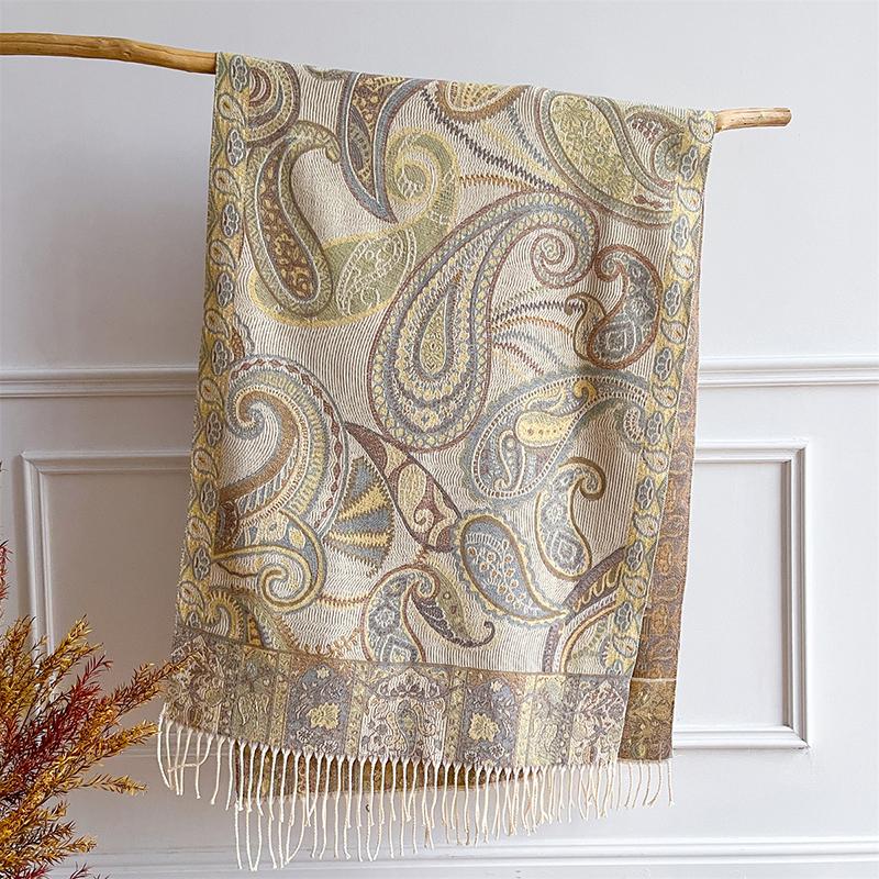 Rose Color Paisley Winter Scarf for Women Long Warm Jacquard Cashmere Scarves Hijab Lady Shawl Wrap Lady Pashmina Bandana Stoles
