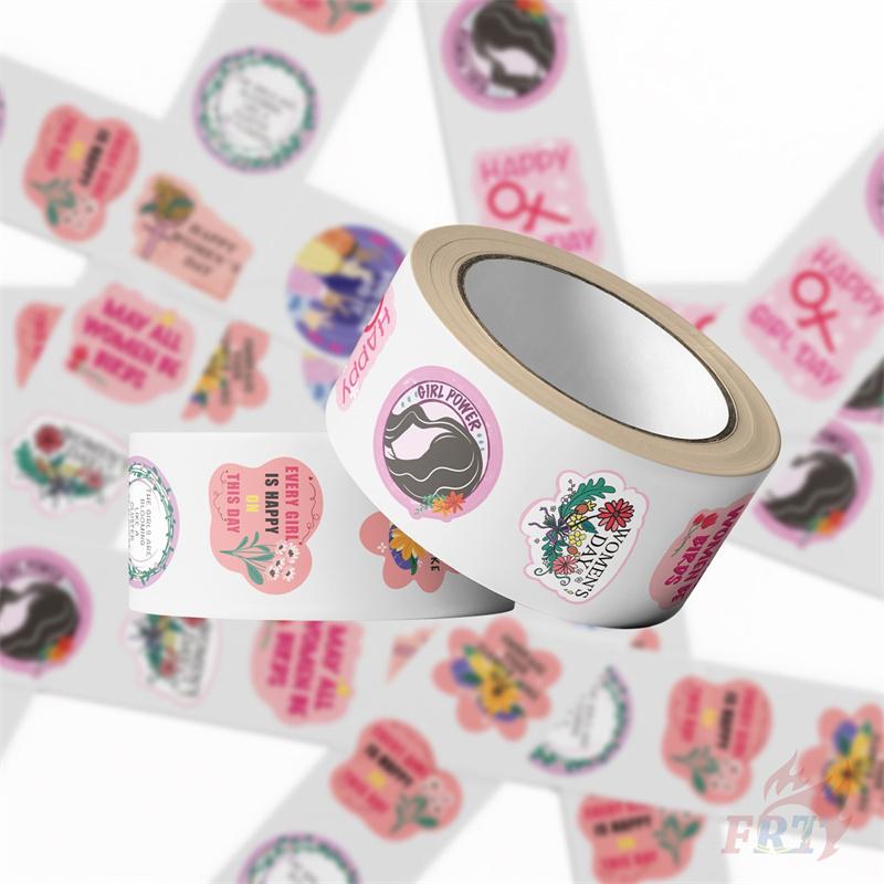 500Pcs/Roll Happy Women's Day Kids Rewards Stickers - DIY Scrapbooks Album Decor Sealing Label Decals
