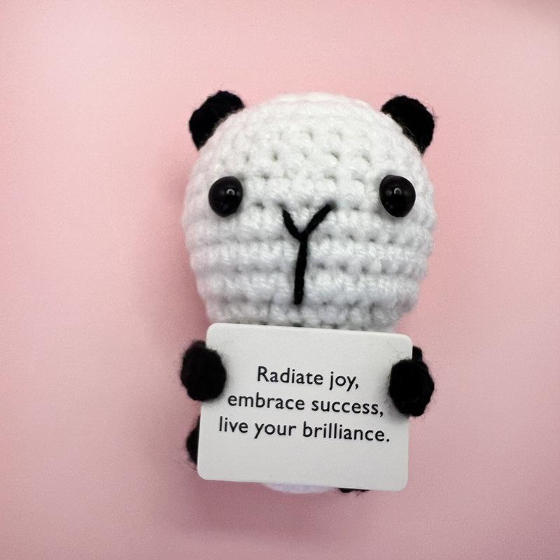 Mini Cute Positive Energy Bear Hug Pocket Dolls Handmade Wool Animal Knitting Desktop Ornaments Christams Gift Home Room Decor
