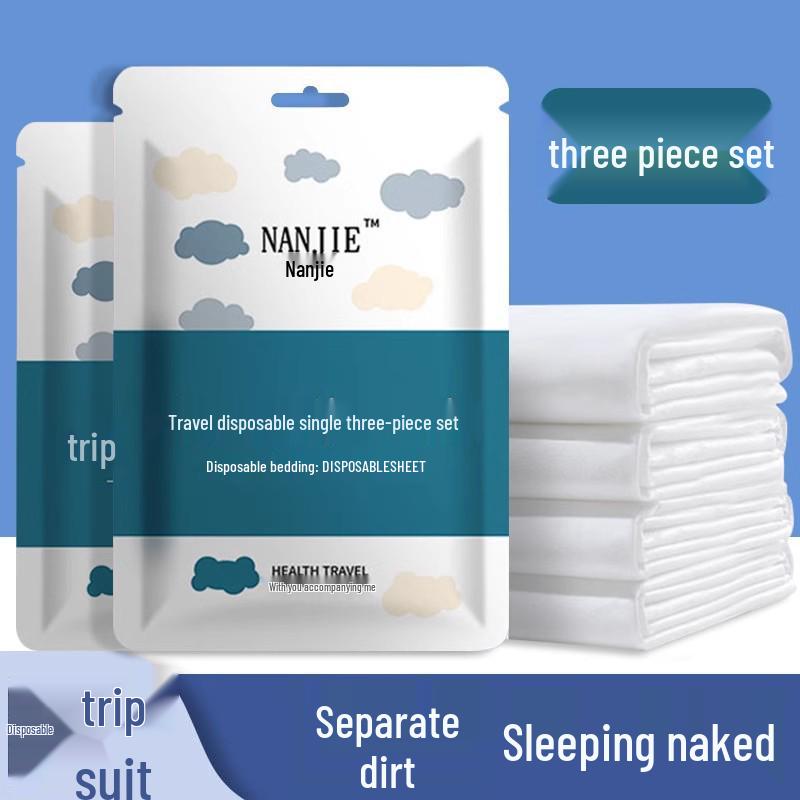 Cartoon Print 4-Piece Travel Bedding Set: Thickened Disposable Sheets, Duvet Cover, and Pillowcase