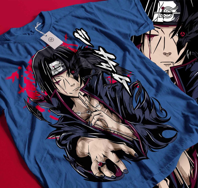 Naruto Itachi Uchiha Kråka & Sharingan T-shirt, Unisex Anime Fan Streetwear Tee, 100% Bomull Avslappnad Kortärmad Topp