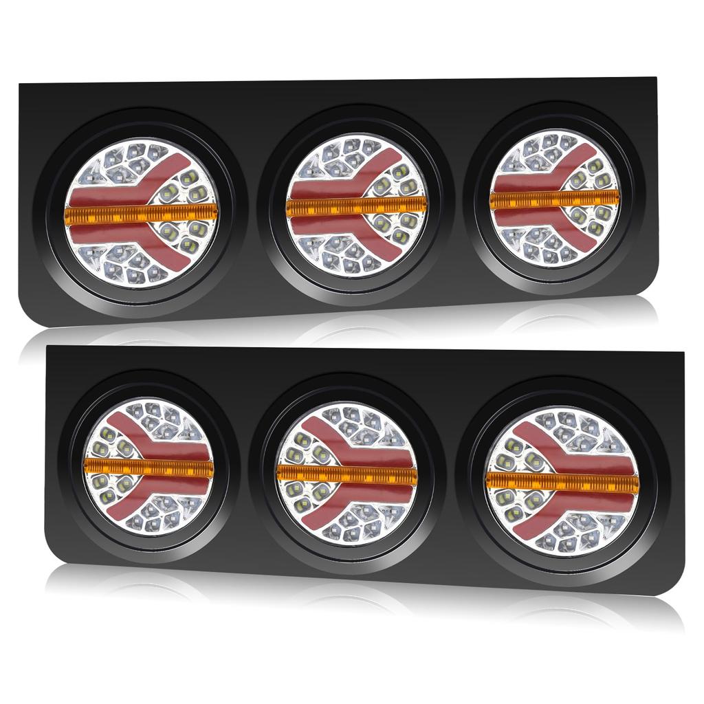 Ygmylandbb Trailer Tail 24V Truck Triple LED Round Rear Combination Lamps with Sequential Flowing Turn Set of 2 for Large Vehicles and Decorative