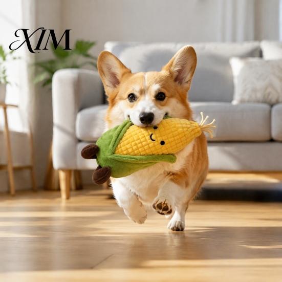 Indoor Play Toys for Pets Plush Corn Dog Toy, Squeaky Stuffed Chew Soft Teething Dogs Puppy Toy Small To Medium Pet Aggressive Chewers