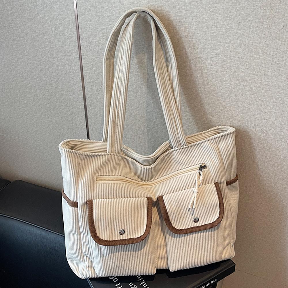 Multi-pocket Travel Hand-held Shoulder Bag with Contrasting Colors, Casual Commuting and Fashionable Tote Bag