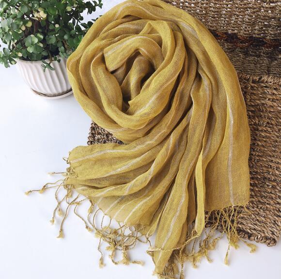 100% Linen Stripe Men/Women Winter Scarf  High Quality Hijab Fashion Foulard Shawls Scarves 60x180cm