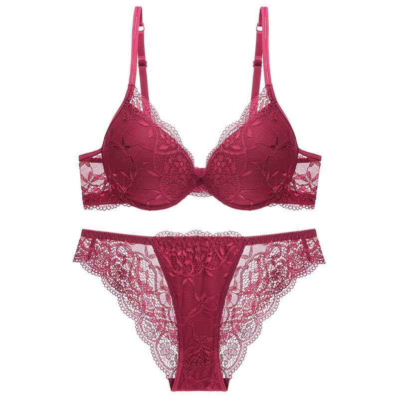 Rotes Spitzen-BH-Set mit tiefem V-Ausschnitt - Sternzeichen-Thema, Anti-Hänge-Effekt, Sexy Design
