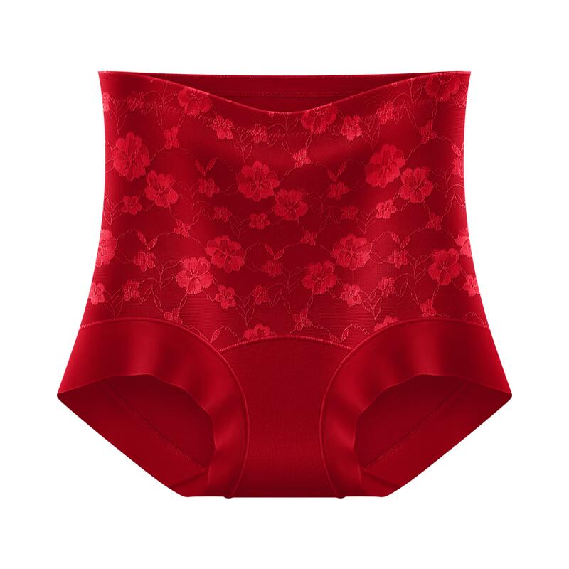 M&Yating Women's Red Cotton Lace High-Waist Briefs (2-Pack)