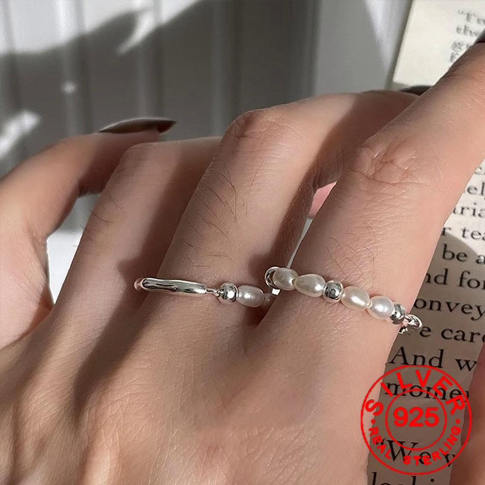 BFCLUB Silver Color Geometric Irregular Ball Pearls Rings for Women Bohemian Retro Adjustable Antique Personality Ring