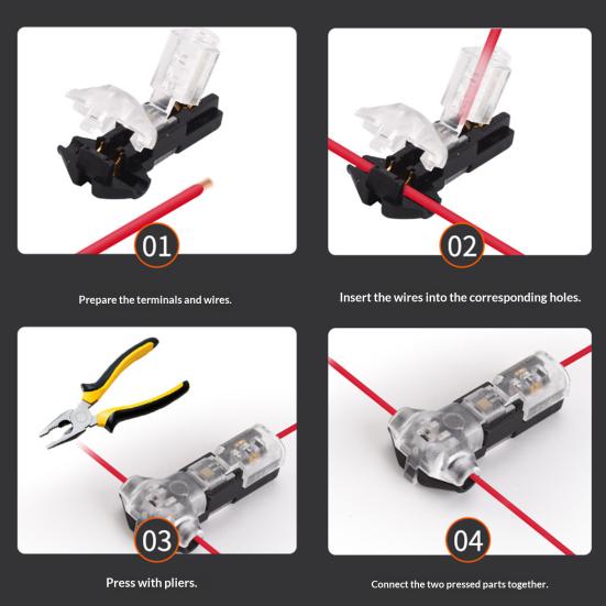 10/20/30/40/50Pcs T Tap Wire Splice Connectors 3 Way 1 Pin Solderless Low Voltage Cable Connectors No Stripping 18-22 AWG Wires Quick Connector