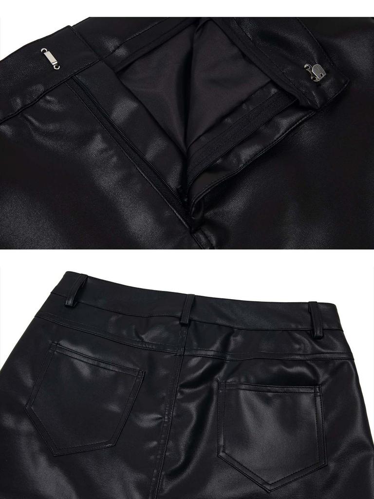 UNBDNS High-Waisted Leather Mini Skirt: Women's 2026 A/W Slim Anti-Exposure A-Line Design