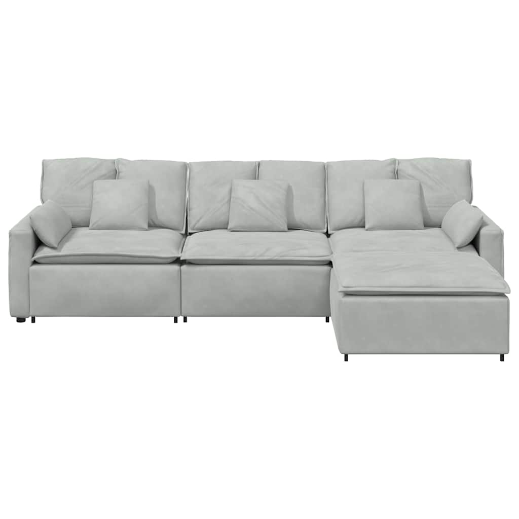 Modular Sofa with Footstool and Cushions Light Grey