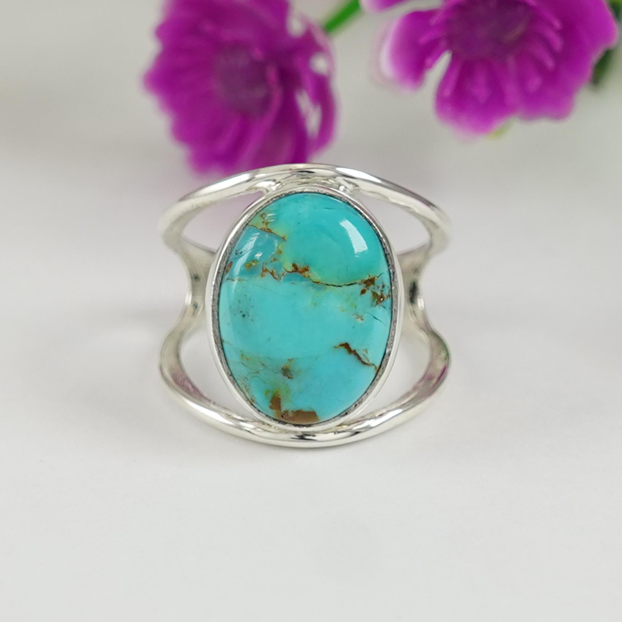 

Natural Turquoise Ring, 925 Sterling Silver Handmade Ring, Arizona Turquoise Ring, Oval Gemstone Ring, Anniversary Gift, Double Band Ring 12
