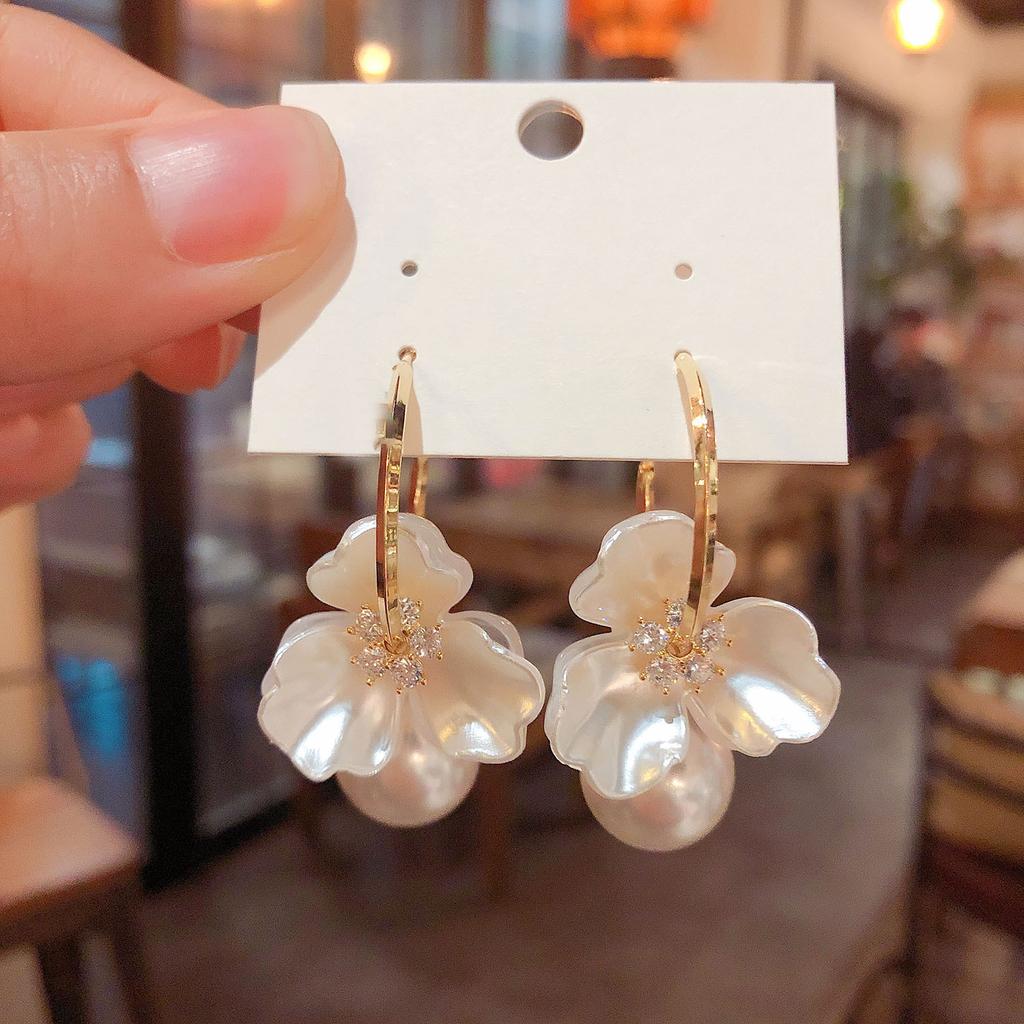 Zircon Flower Pearl Earrings Light Luxury Temperament Earrings Versatile Premium Earrings Women