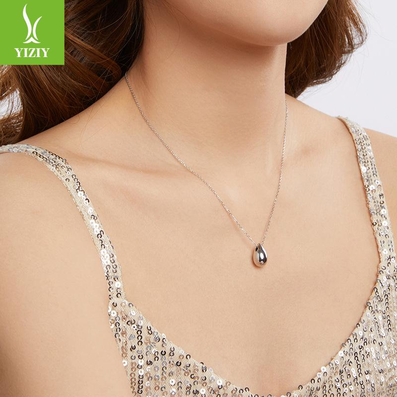 Metal Water Drop Pendant Simple Fashion Ins French Cold Wind Geometric 925 Sterling Silver Necklace