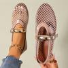 Women's Summer Ballet Flat Sandals Hollow Mesh Breathable Slip On Buckle Closure Comfortable Casual Shoes