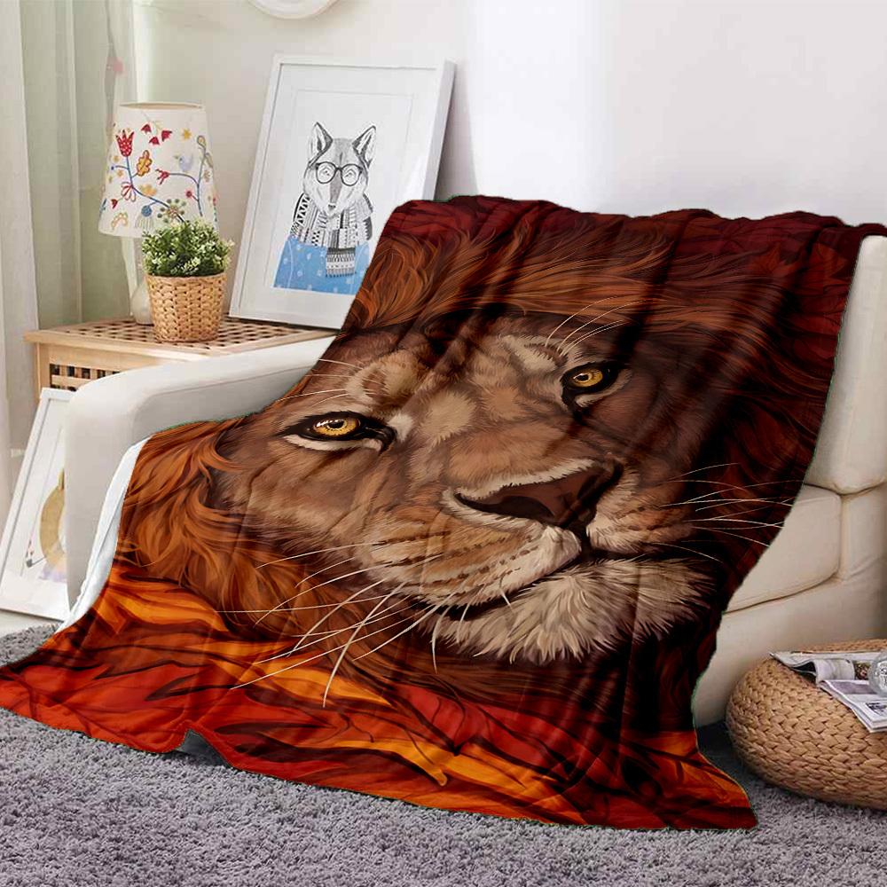1PC Lion, Autumn Leaves Print Blanket, Soft Throw Blanket - Warm & Cozy for Couch, Bed, Office, and Travel yy250912170