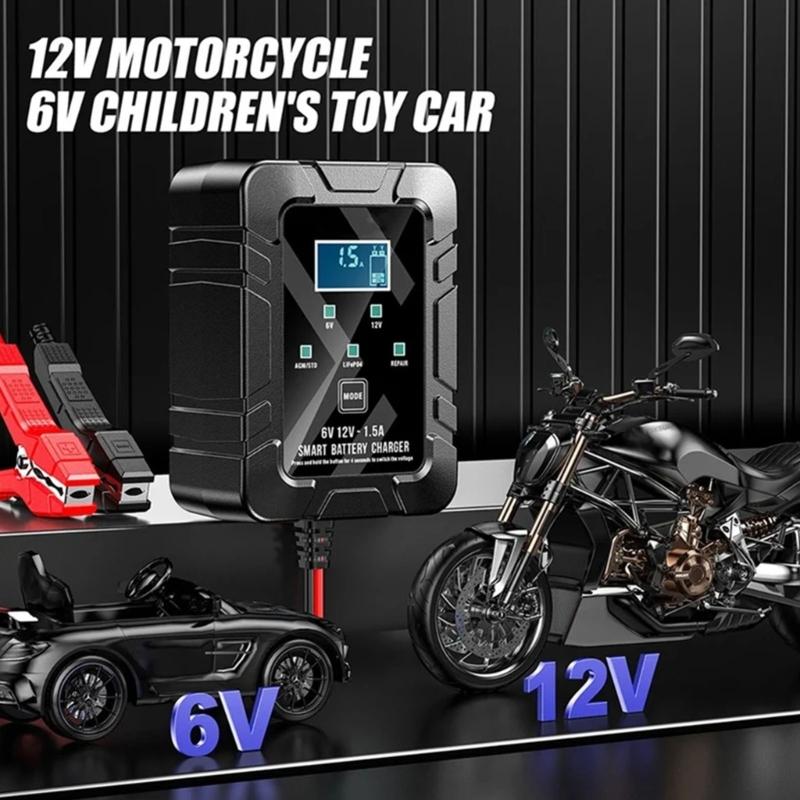 50-60Hz Automatic 6V 12V 1.5A Battery Maintainer Overload Protection Suitable for Car Motorcycles RVs with Fast Charging