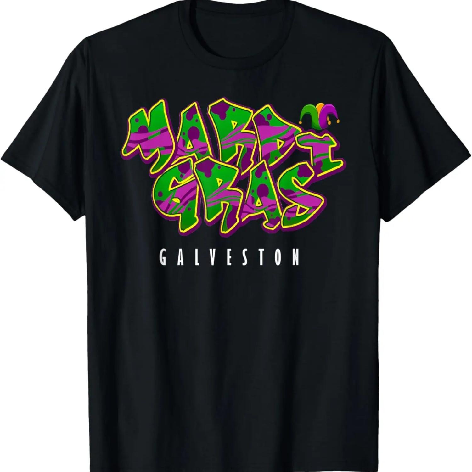 Mardi Gras Galveston Texas TX Graffiti Style T-Shirt S