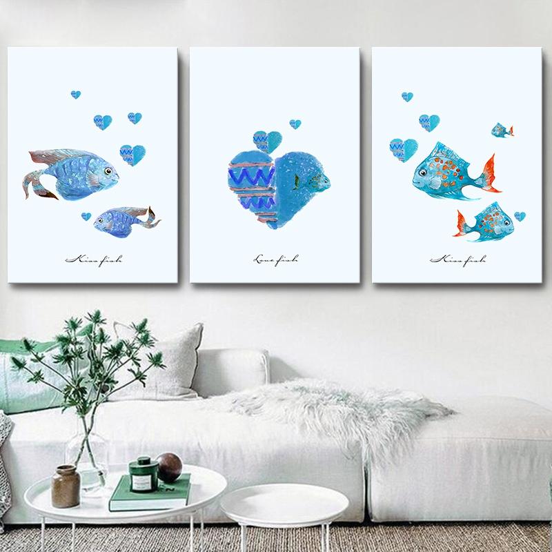 Fish Abstract Simple Canvas Painting Wall Art Print Posters and Prints Decorative Picture for Living Room Home Decor Framed
