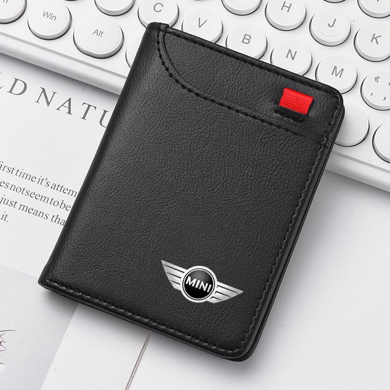 BJRT1 Vintage Car Metal Logo Leather Wallet Credit Card Holder For BMW Mini Cooper R50 R53 R55 R56 R60 R61 F54 F55 F56 F60 Accessories