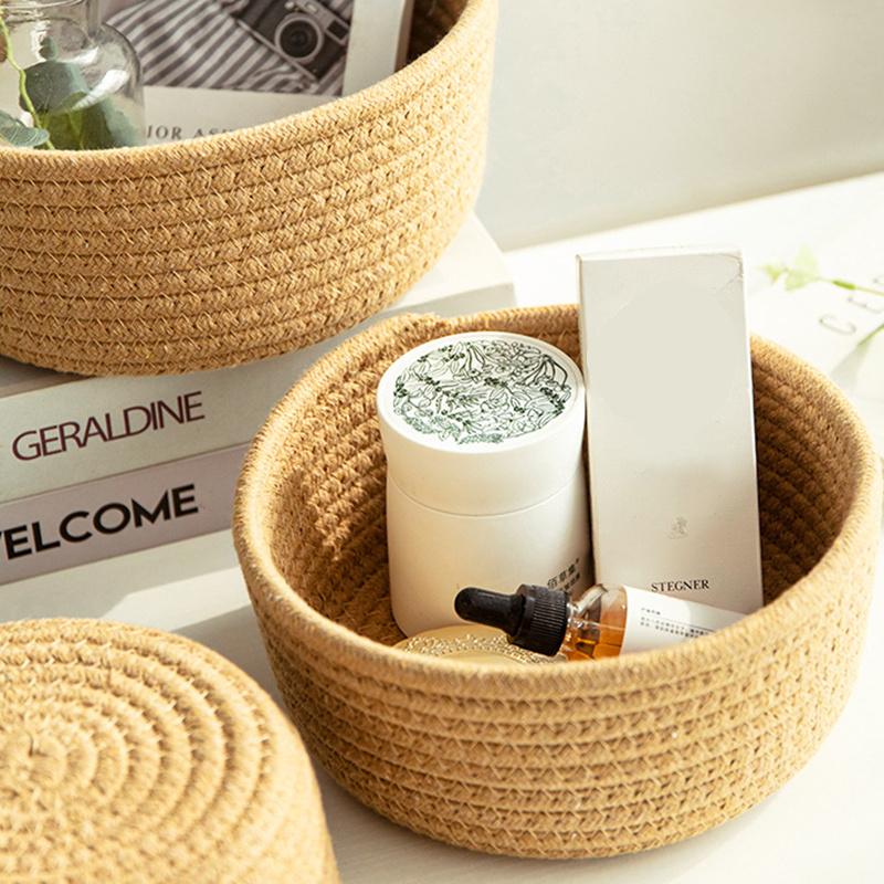 3Pcs/Set Nordic Cotton Rope Woven Storage Basket Round Desktop Cosmetics Organizer Basket