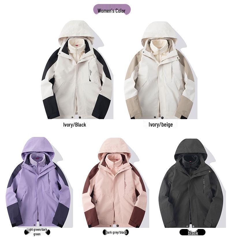 Unisex Větruodolná 3v1 Teplá Bunda Color Block na Podzim a Zimu