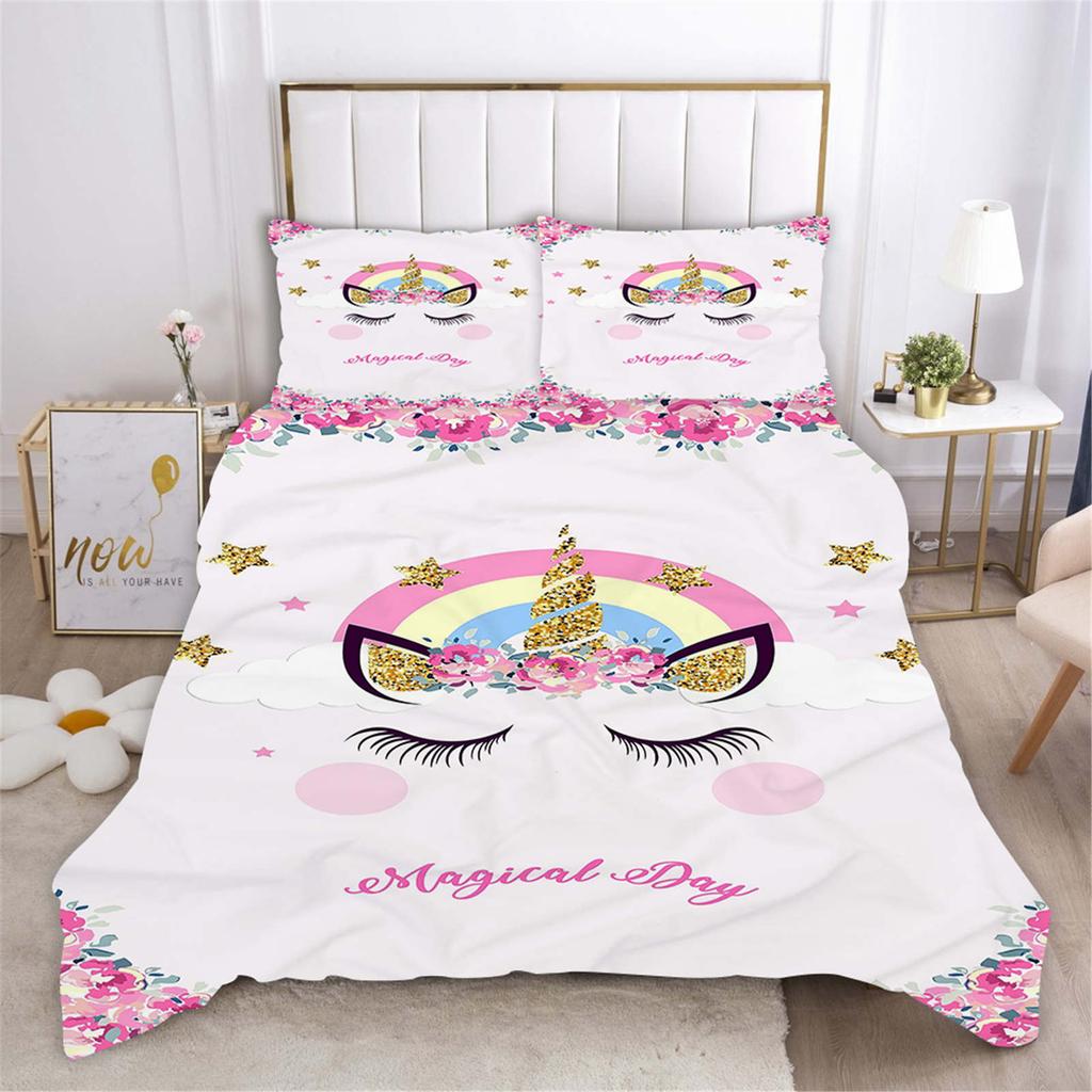 Unicorn 3-Piece 1 Quilt Cover One Piece Bedding Set Comforte Luxus Exquisite Birthday Gift 100% Polyester Home Decor