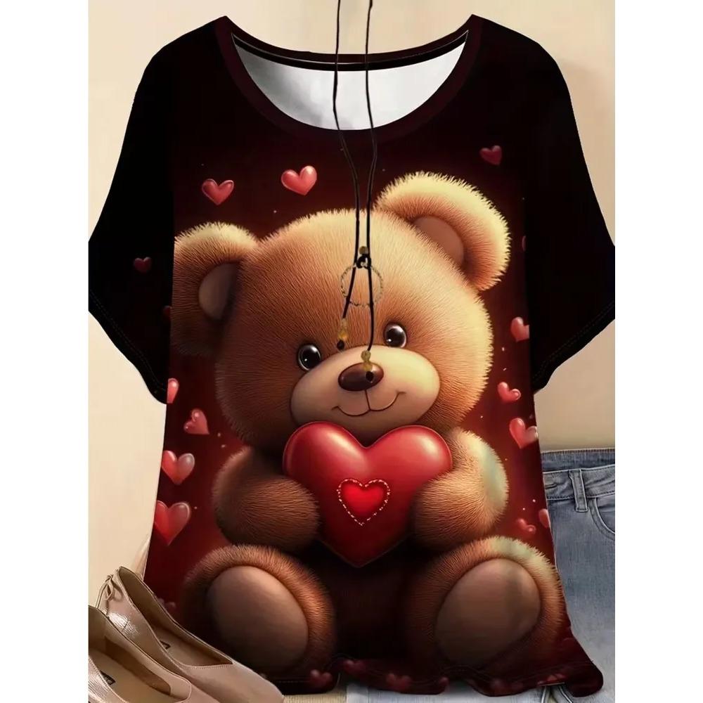Summer Women's Loose Plus Size Creative Animal Print 3D Short Sleeved T-shirt Fashionable Comfortable Soft Breathable Short Sleeved T-shirt