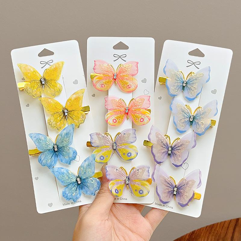 Horquilla de mariposa de Color degradado dulce, pinza para el pelo de gasa bonita, pasadores de princesa