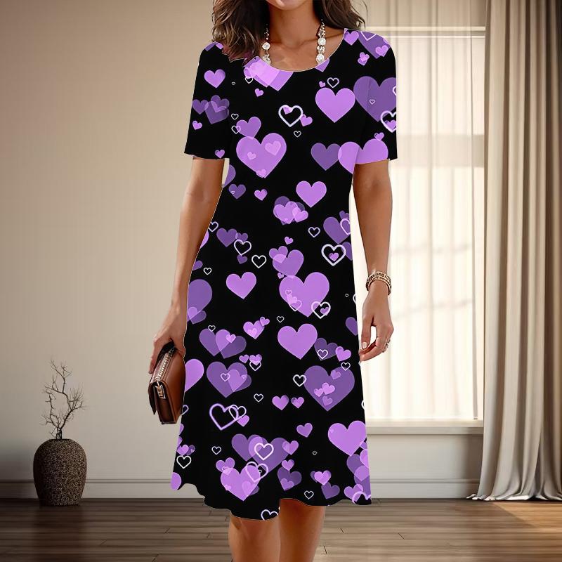 Rochii Casual de Vară Primăvară cu Mânecă Scurtă și Guler O pentru Femei - Modă Grațioasă cu Imprimeu Love