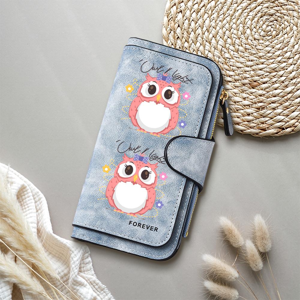 Cute Owl Printed Long Wallet for Women Fashion Casual Portable PU Leather Multi Slot Card Holder Purse