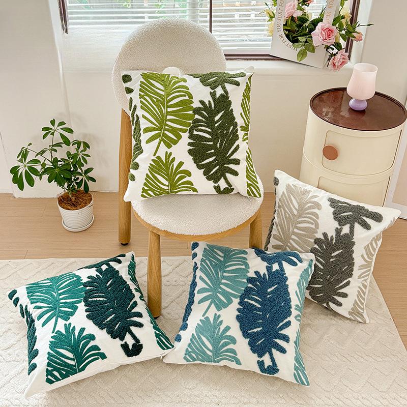 WTEMPO Green Leaf Sunflower Living Room Sofa Embroidery Cushion Throw Pillowcase
