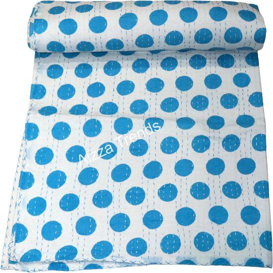 Aizza Trends Handmade Pure Cotton Printed Kantha Quilt - Traditional Look Bed Spread Kantha Gudri - Vintage Hand Stitch Gudri