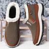 Winter Men Fleece Lined Slip On Shoes, Warm Fabric Upper Soft Sole Cold Proof Outdoor Casual Footwear