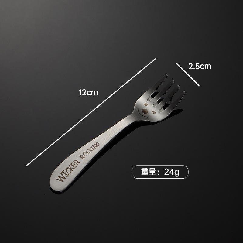 304 Stainless Steel Creative Smiley Face Inclined Handle Laser Spoon Chopsticks Fork Student Tableware Full Set of Gifts Children