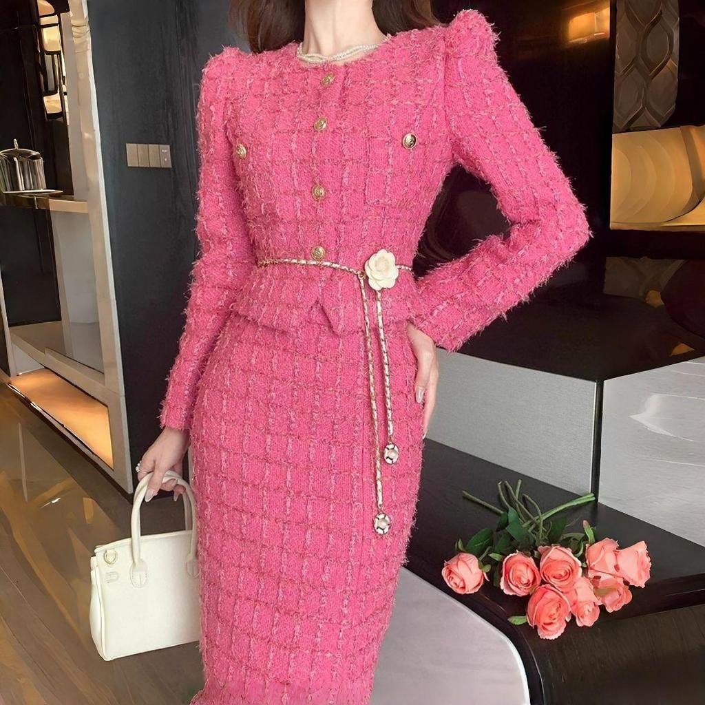 Completo Gonna Due Pezzi Rosso Rosa Autunno/Inverno