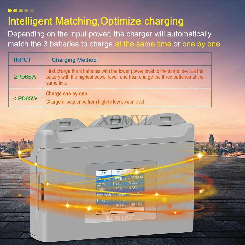 3-way Digital Display Color Screen Charging Battery Intelligent Charger Hub For DJI NEO Battery Maintenance Drone Accessories