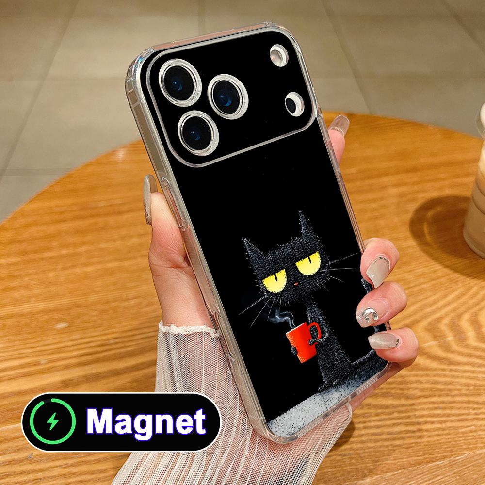 Cute Coffee Cat Clear TPU Magsafe Mobile Phone Case for iPhone 17 16 15 14 13 12 11 Air Pro Max Plus Mini Colorful Cover