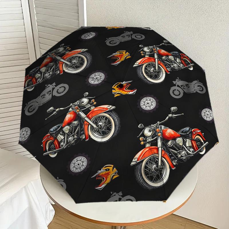 1 szt. Parasol z automatycznym otwieraniem i zamykaniem, Wzór Płomienie Motocyklowe, Wysokiej jakości Parasol Podróżny, c1128247