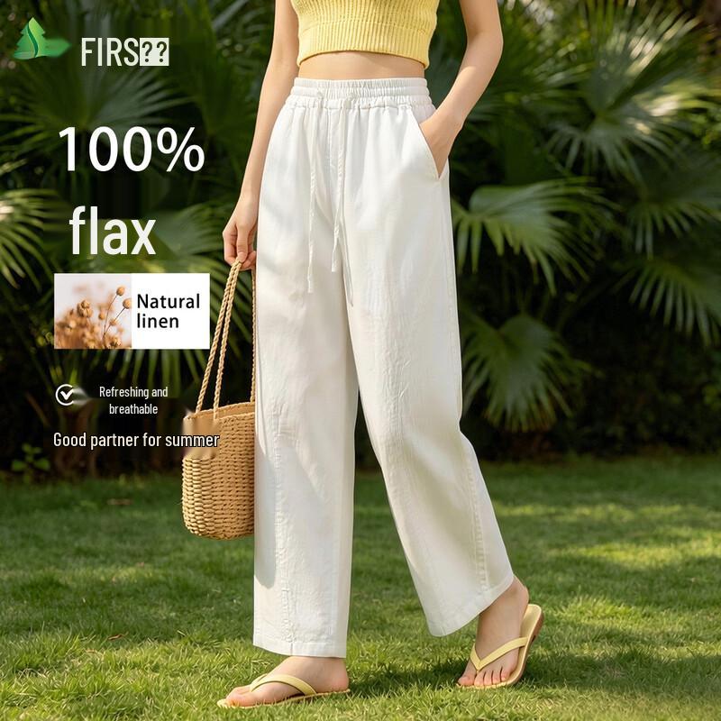 FIRS Women s 100% Linen Wide-Leg Casual Pants L