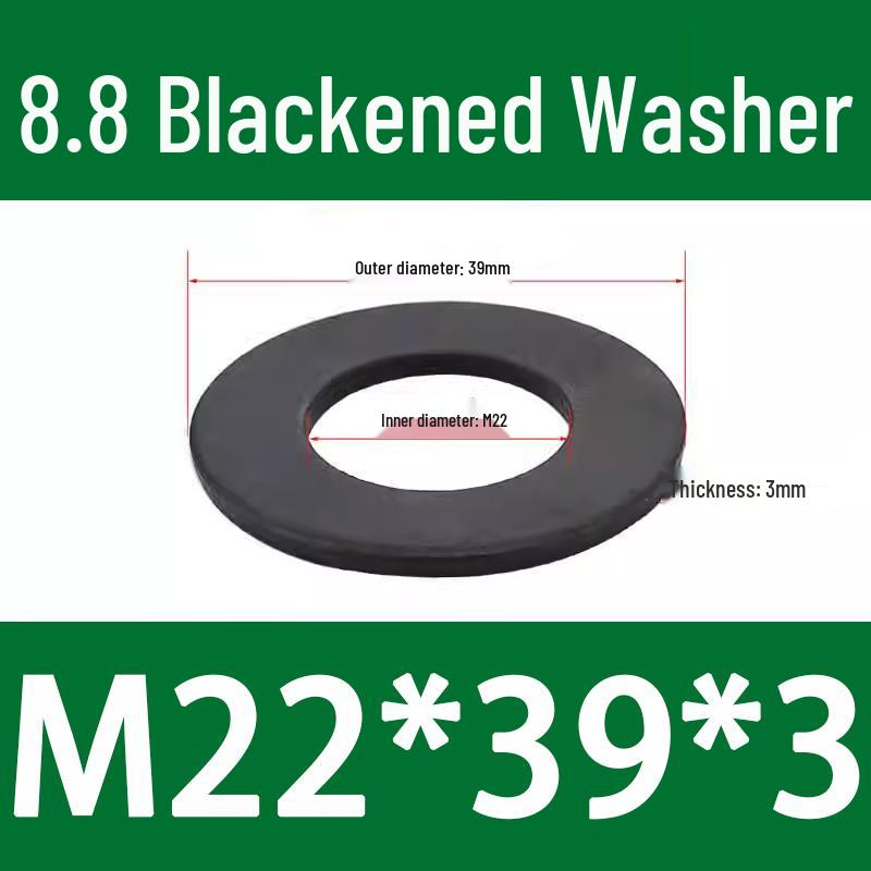 8.8 High-Strength Blackened Metal Flat Washer Spacer, Galvanized and Thickened, Sizes: M3-M12.