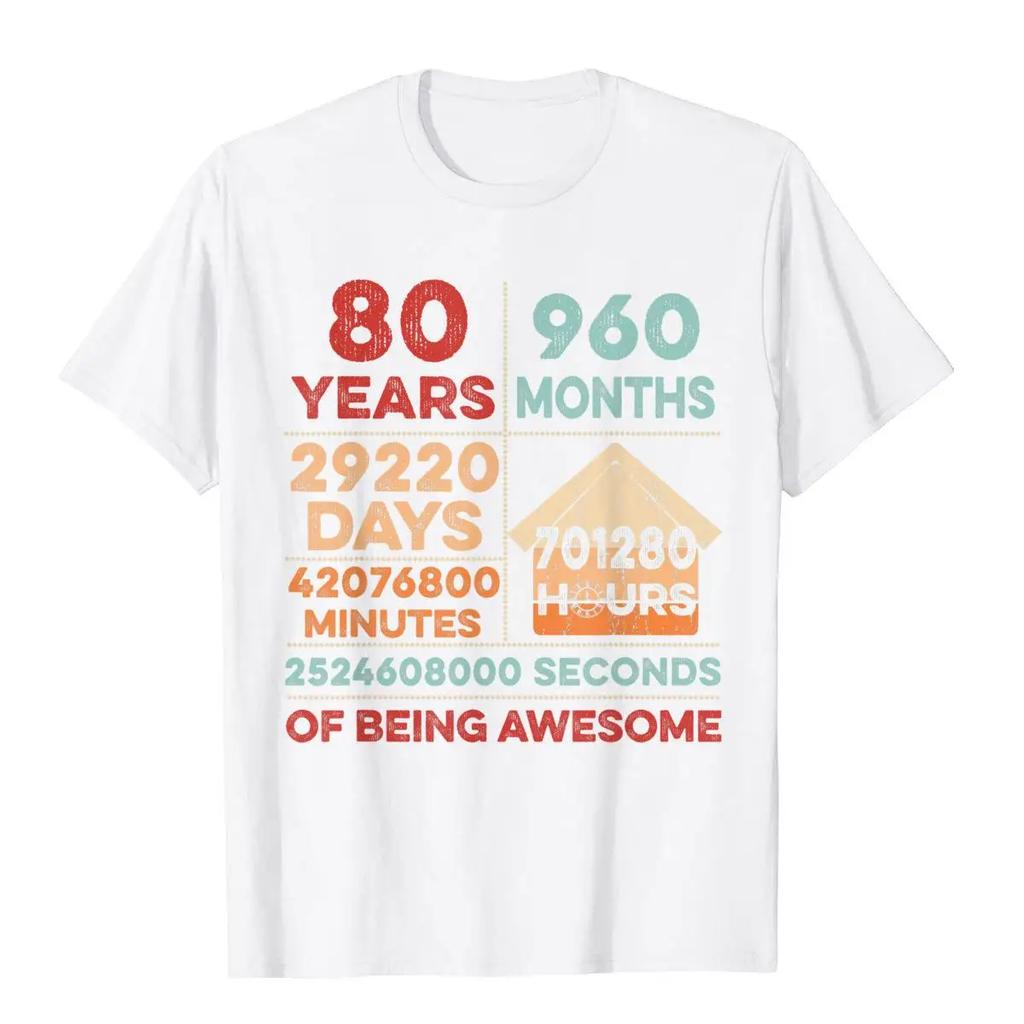 Regali Vintage per l'80° Compleanno 80 Anni 960 Mesi T-Shirt Camicia Cotone Uomo Magliette Uniche All'Ingrosso