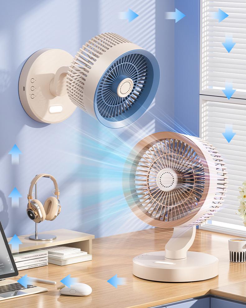 Silent Wall-Mounted & Desktop Electric Fan with Night Light and Strong Air Circulation