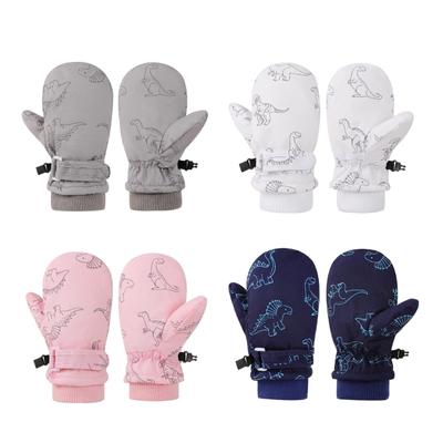 Splashproof Mittens Kids Gloves Windproof Children Winter Warm Snow Gloves Print Dinosaur Pattern Thicken Thermal Mitts