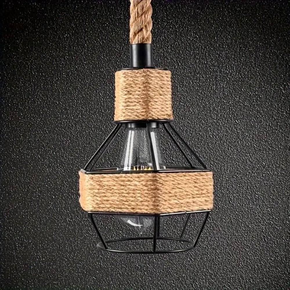 Industrial Style Hemp Rope Pendant Lights Iron Woven Hemp Rope Chandelier  Restaurant Lighting